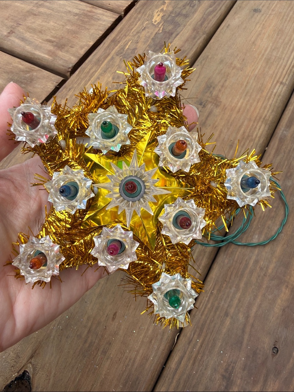 Vintage Gold Tinsel Star Tree Topper Christmas 1970s